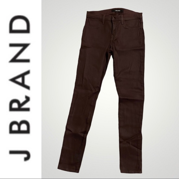 J Brand Denim - J BRAND WET LOOK COATED DEEP MAROON DARK ACADEMIA SKINNY JEANS - 28